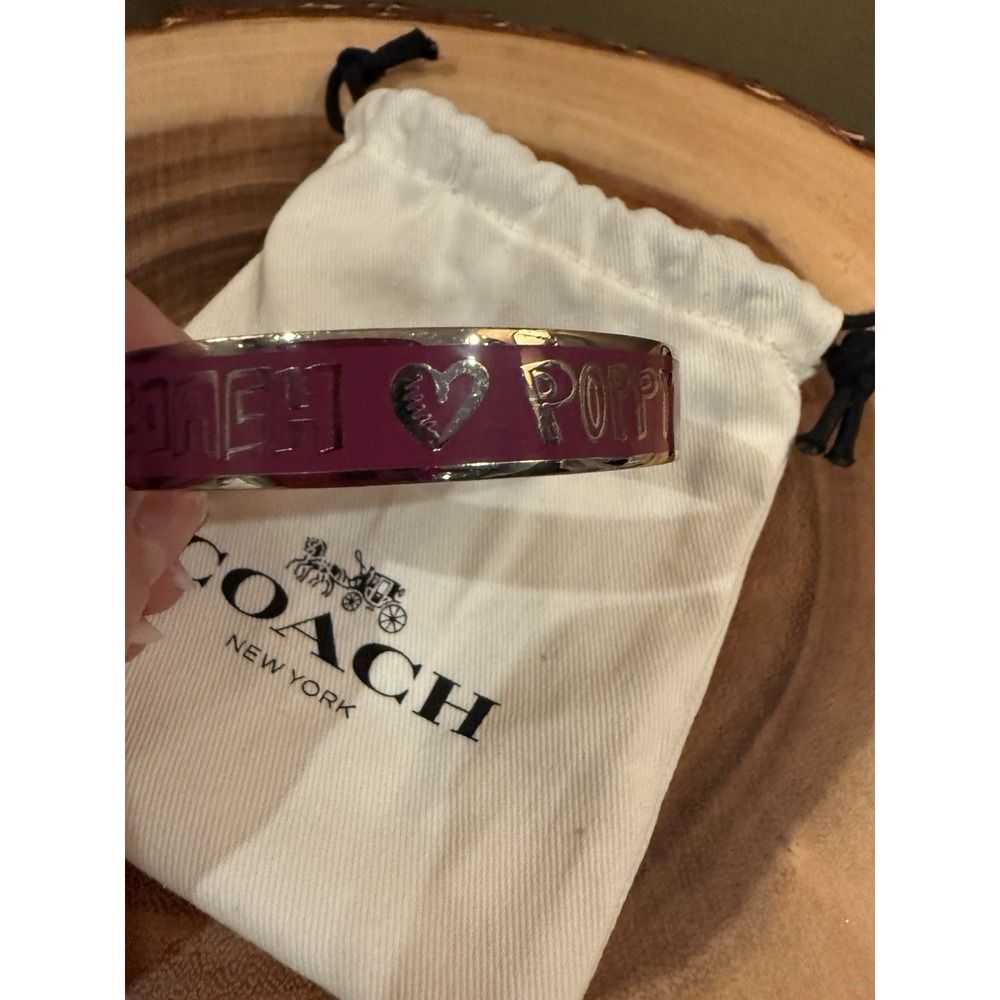 Vintage Coach Poppy Fuchsia  Enamel Bangle Bracelet for Womens Pink & Silver